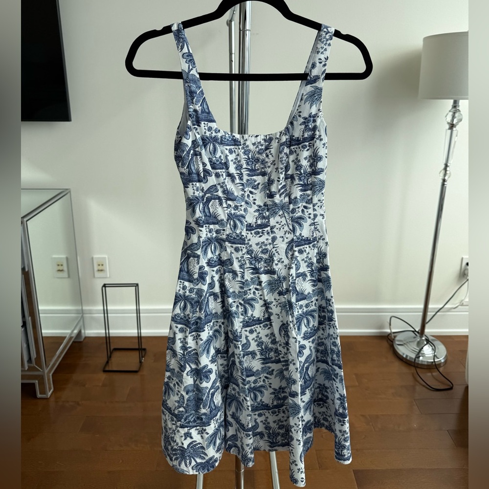 STAUD Blue and White Floral Midi Dress